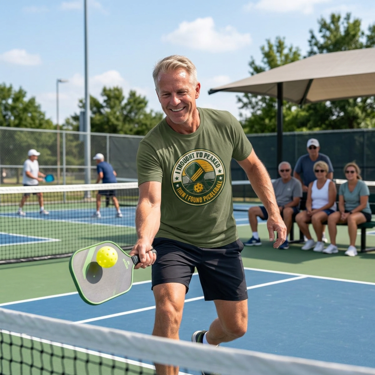 I Thought I'd Peaked Pickleball Paddle T-Shirt | Retro Badge, Vintage Court Vibe
